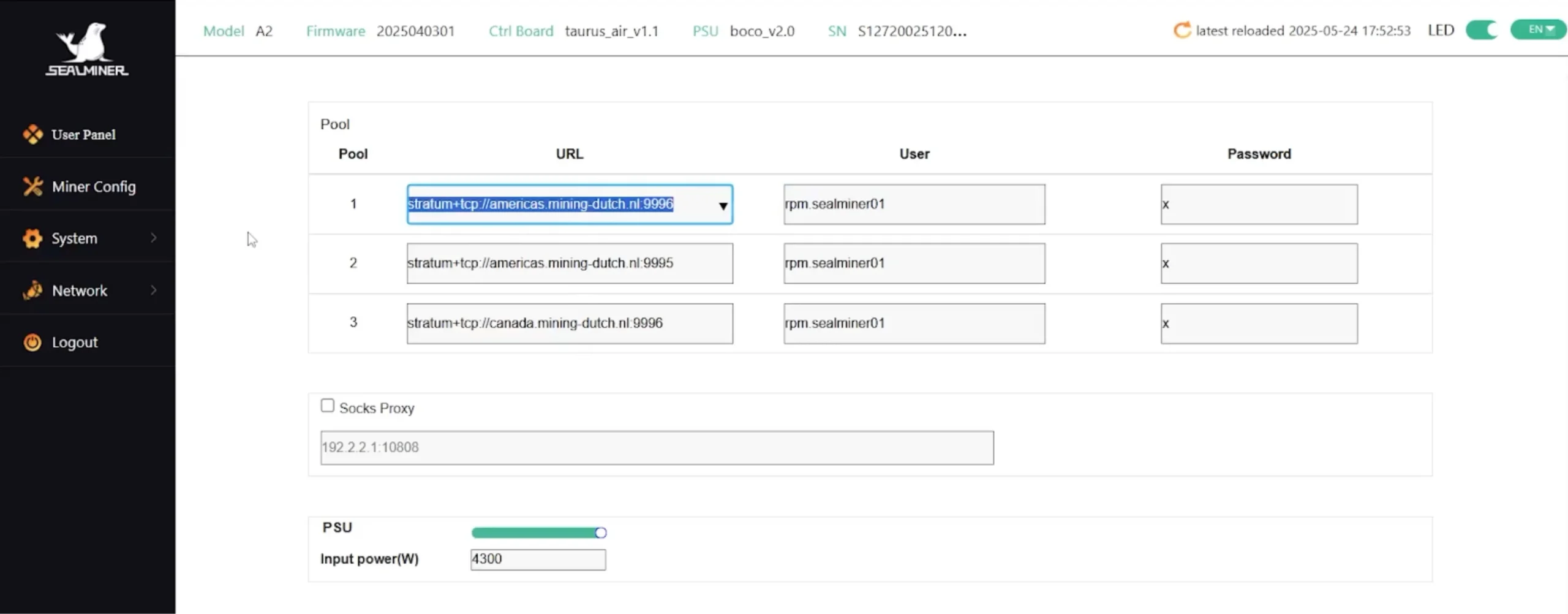 Paste this URL into the Pool 1 field on your miner dashboard.