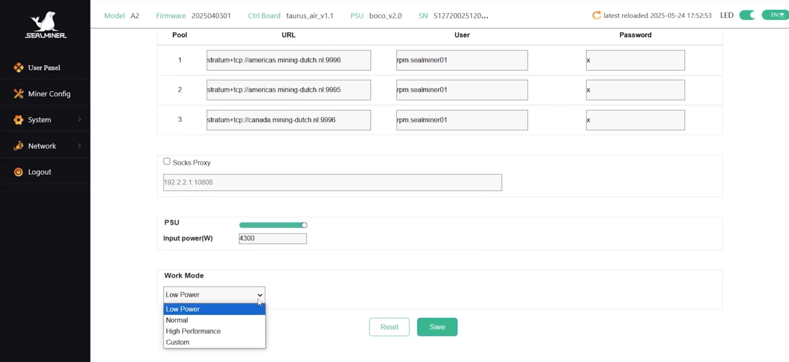 Select a Power Mode Low, Normal, High, or Custom. Low or Normal is best for quiet, efficient use.