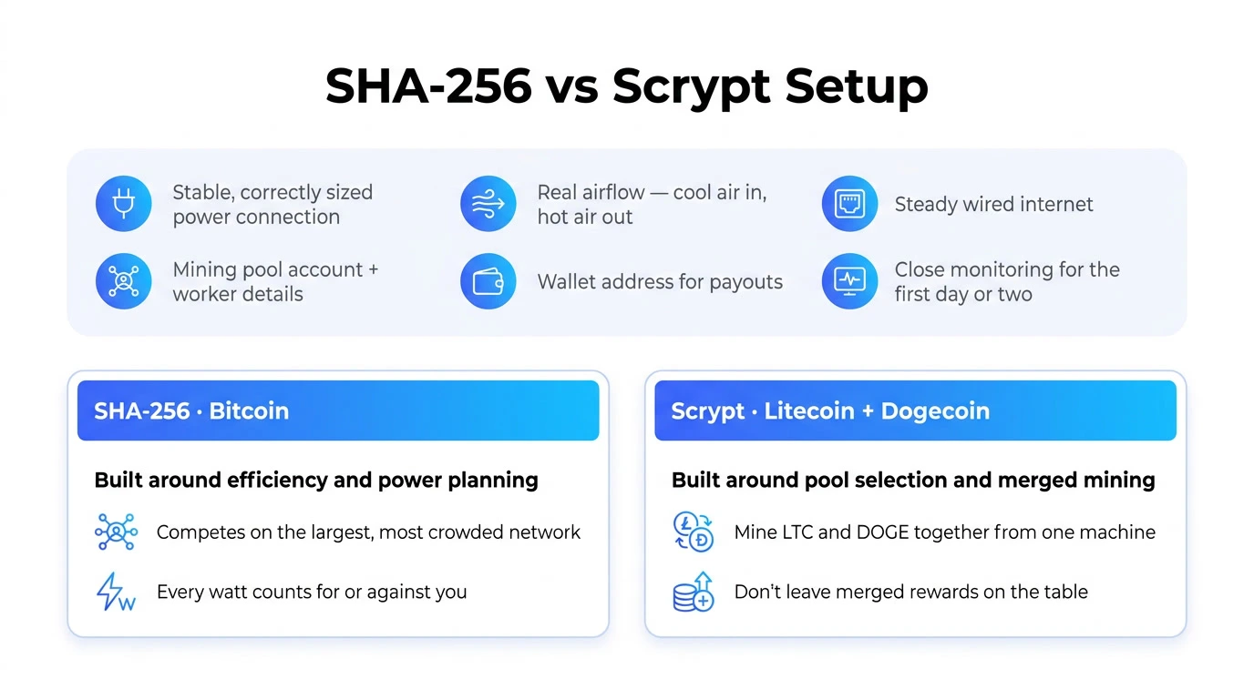 SHA-256 Miner vs Scrypt Setup